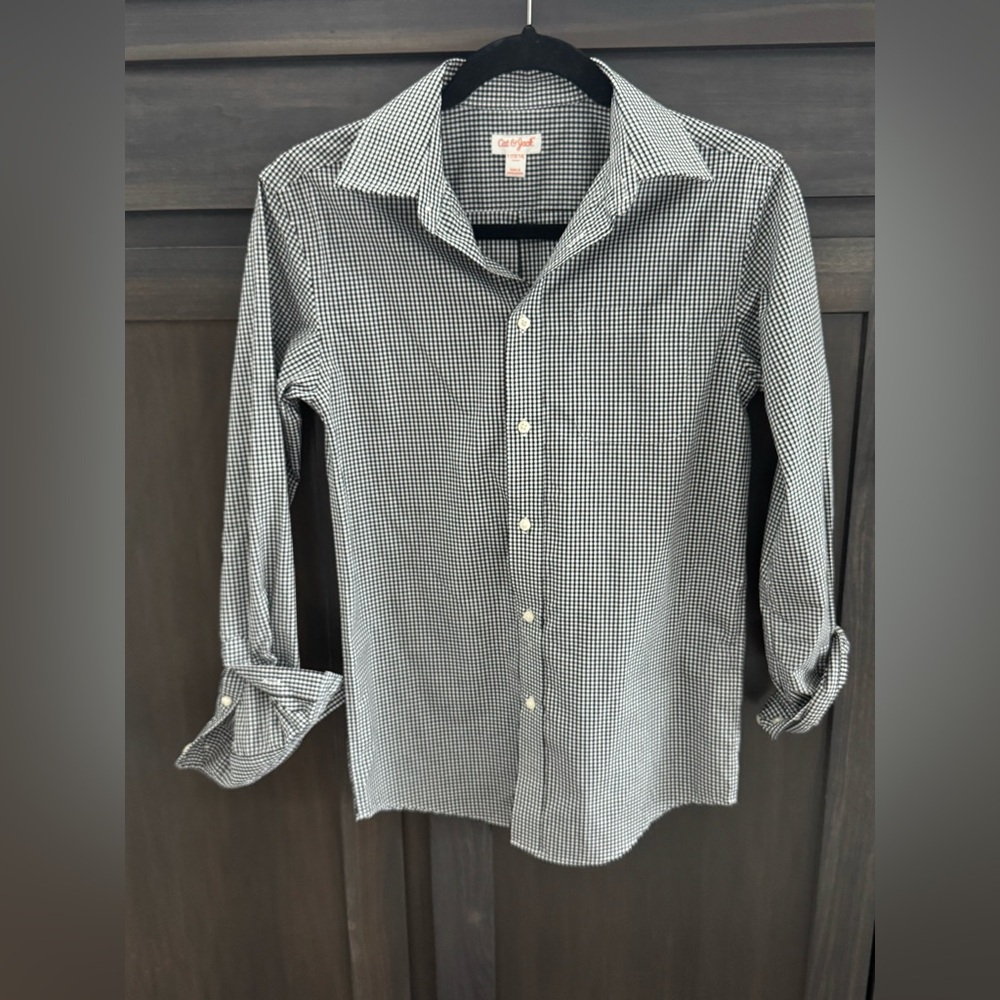 Cat & Jack Navy and White Casual Button Down Shirt Boys Large (12/14)